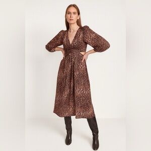 Anthropologie Ranna Gill Leopard Pront Cut Out Midi Dress 1X Mob Wife Glam